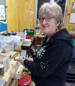 Julie in the workshop