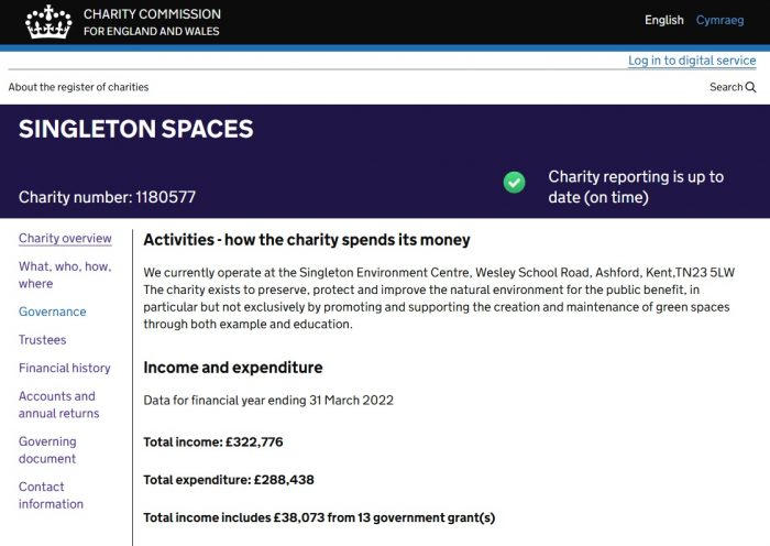 Charity Commission information on Singleton Spaces